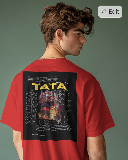 red colour oversized tshirt baced on kerala lorry